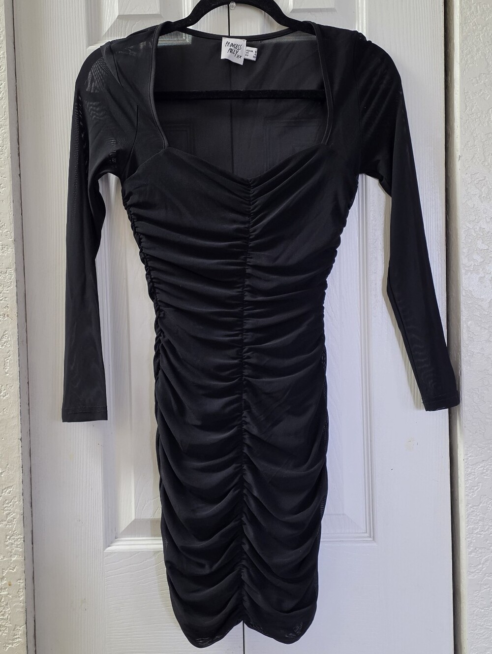 Princess Polly Black Ruched Long-Sleeve Bodycon Dress